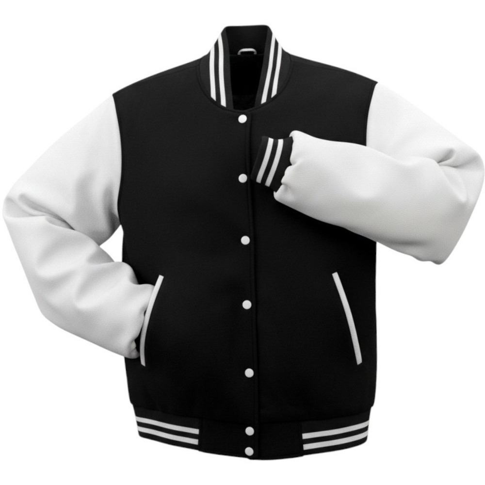 Deckra Varsity Jacket Mens L Black White Letterman Bomber Streetwear Retro